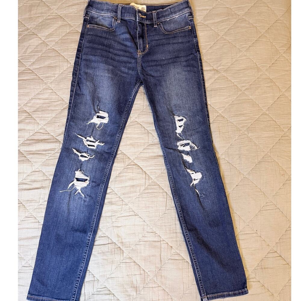 Abercrombie Kids Girls Distressed Dark Wash Jeans (Size 11/12)